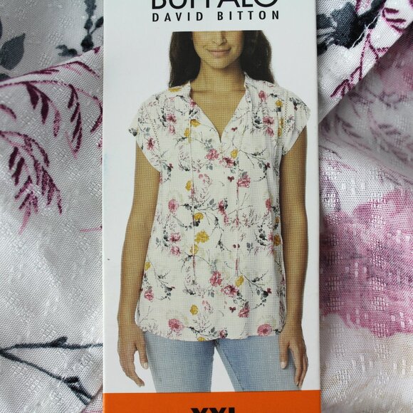 NEW Buffalo David Bitton flutter sleeve romantic floral blouse top XXL  2X - Picture 2 of 12